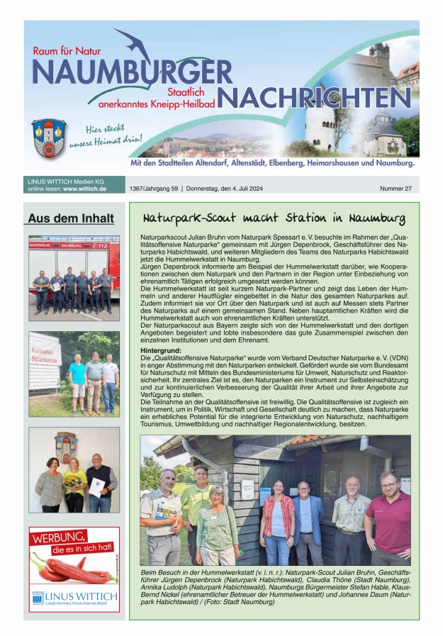 Naumburger Nachrichten Titelblatt 27/2024