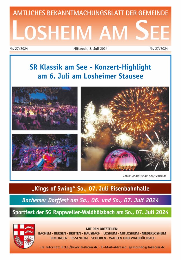 Amtliches Bekanntmachungsblatt der Gemeinde Losheim am See Titelblatt 27/2024