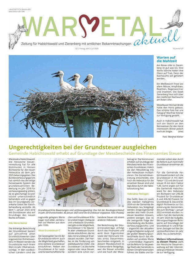 Warmetal aktuell (Habichtswald + Zierenberg) Titelblatt 27/2024