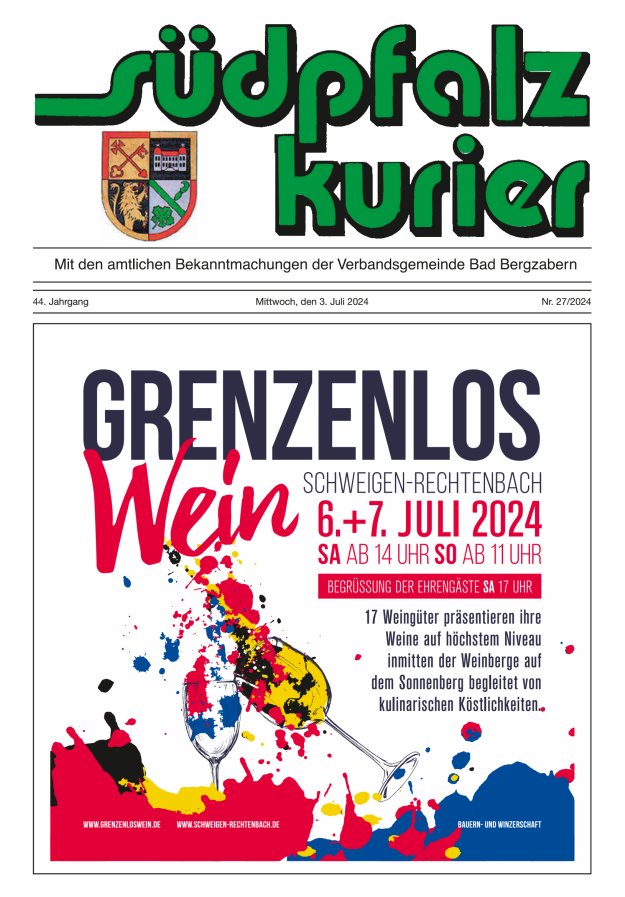 Südpfalz Kurier - VG Bad Bergzabern Titelblatt 27/2024