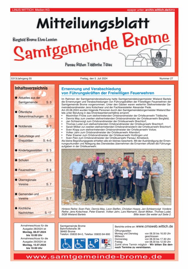 Mitteilungsblatt der Samtgemeinde Brome Titelblatt 27/2024
