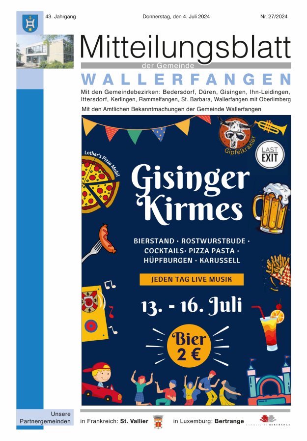 Mitteilungsblatt Gemeinde Wallerfangen Titelblatt 27/2024