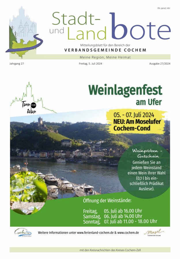 Stadt- und Landbote VG Cochem Titelblatt 27/2024