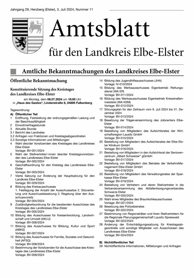 Amtsblatt für den Landkreis Elbe-Elster Titelblatt 11/2024