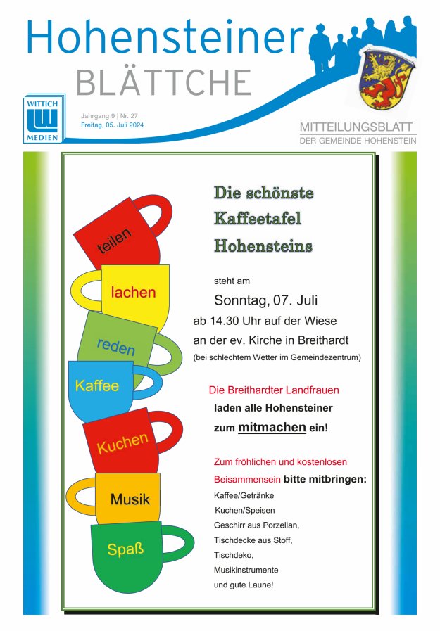 Hohensteiner Blättche Titelblatt 27/2024