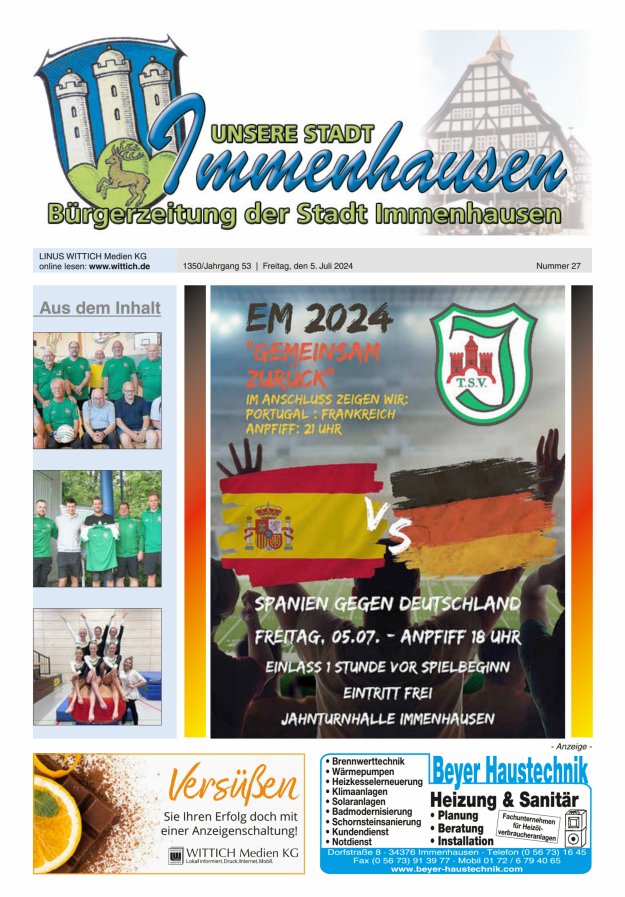 Unsere Stadt Immenhausen Titelblatt 27/2024