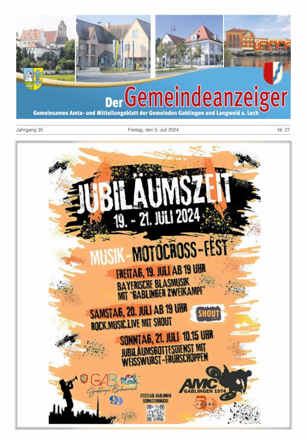 Der Gemeindeanzeiger - Gablingen Langweid Titelblatt 27/2024