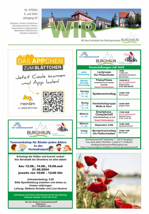WIR - mit Amtsblatt der Marktgemeinde Burghaun Titelblatt 27/2024
