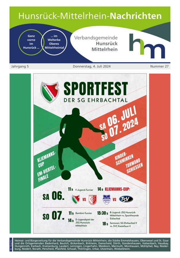 Hunsrück-Mittelrhein Nachrichten Ausgabe St Goar Oberwesel Titelblatt 27/2024