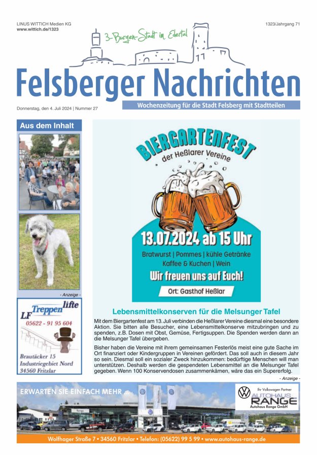 Felsberger Nachrichten Titelblatt 27/2024