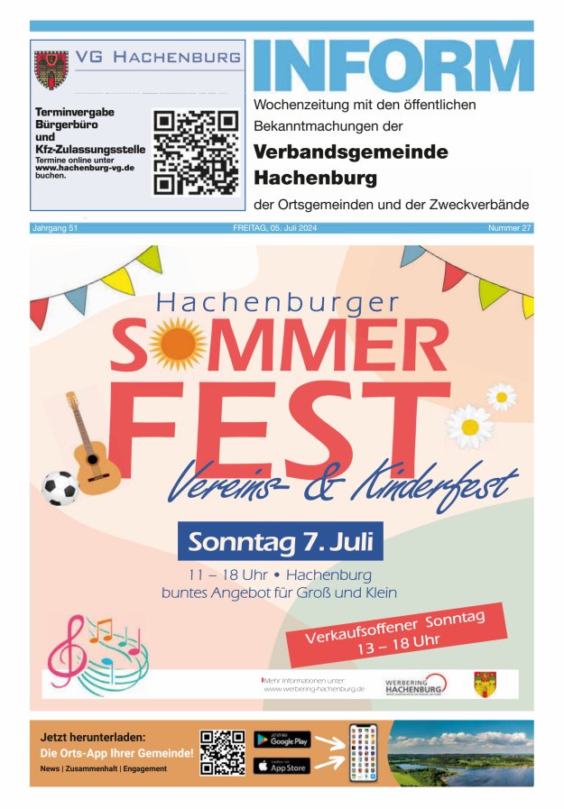 INFORM - Wochenzeitung der Verbandsgemeinde Hachenburg Titelblatt 27/2024