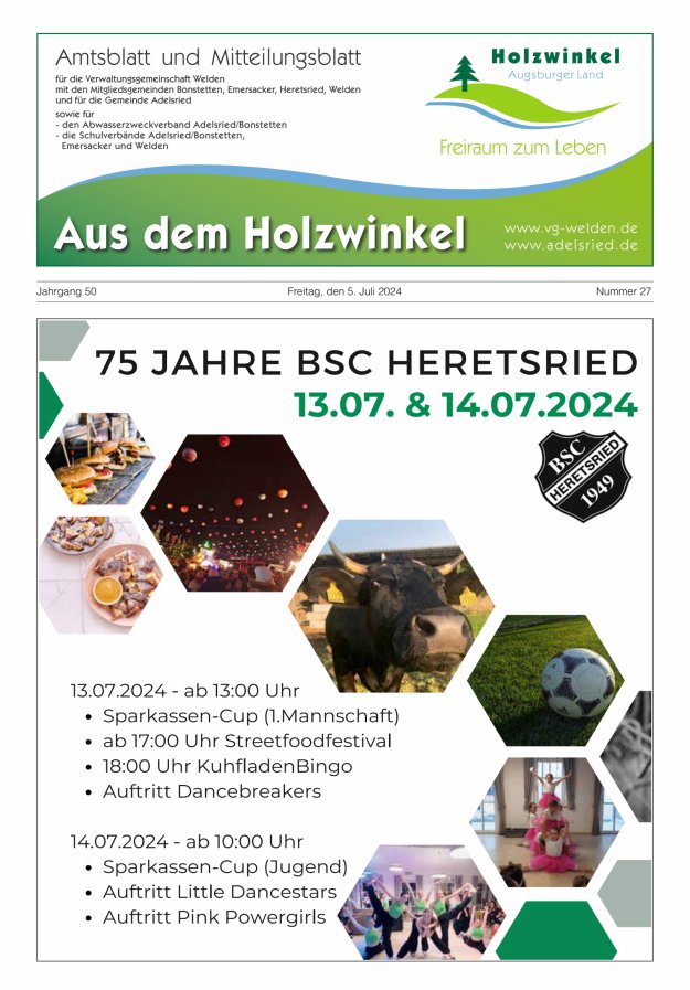 Aus dem Holzwinkel Amtsblatt u Mitteilungsblatt f VG Welden u GemAdelsried Titelblatt 27/2024