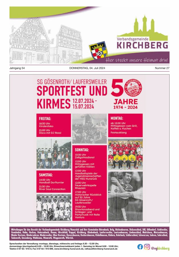 Mitteilungen der Verbandsgemeinde Kirchberg Hunsrück Titelblatt 27/2024