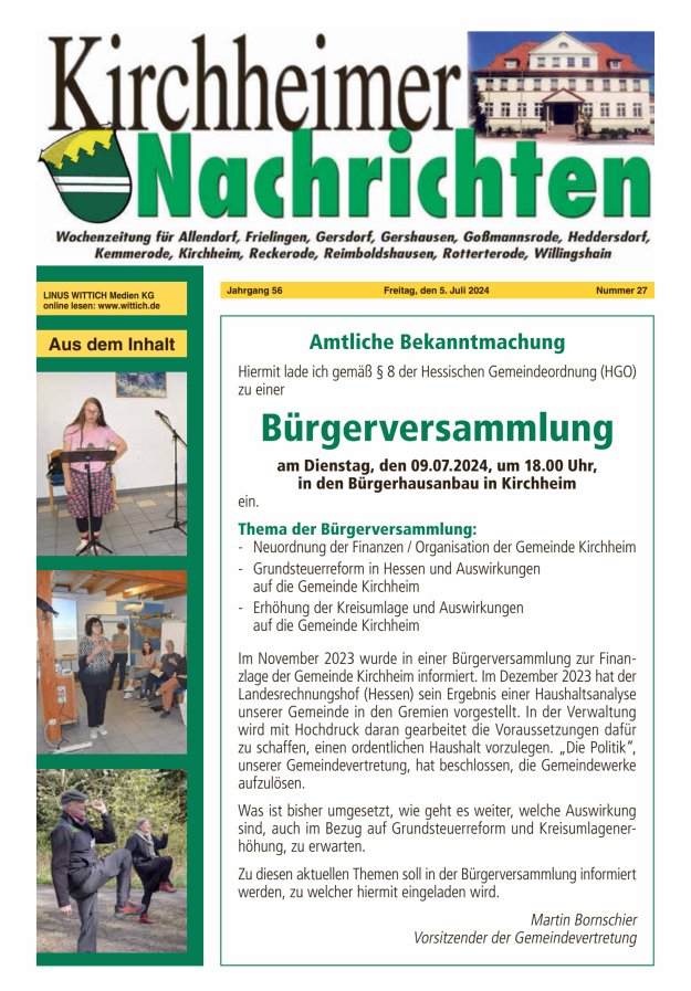 Kirchheimer Nachrichten Titelblatt 27/2024