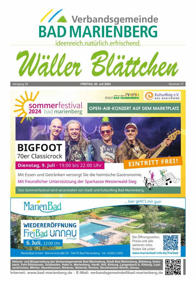 Wäller Blättchen - Verbandsgemeinde Bad Marienberg Titelblatt 27/2024