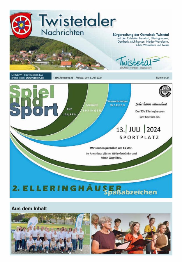 Twistetaler Nachrichten Titelblatt 27/2024