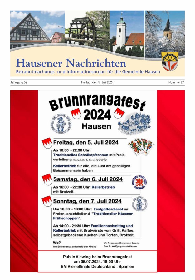 Hausener Nachrichten Titelblatt 27/2024