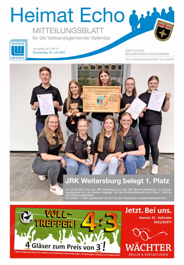 Heimat-Echo - Heimat- und Bürgerzeitung Verbandsgemeinde Vallendar Titelblatt 27/2024