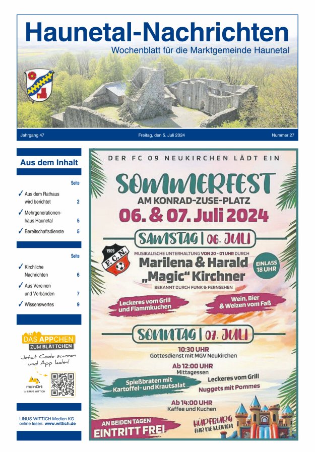 Haunetal-Nachrichten Titelblatt 27/2024