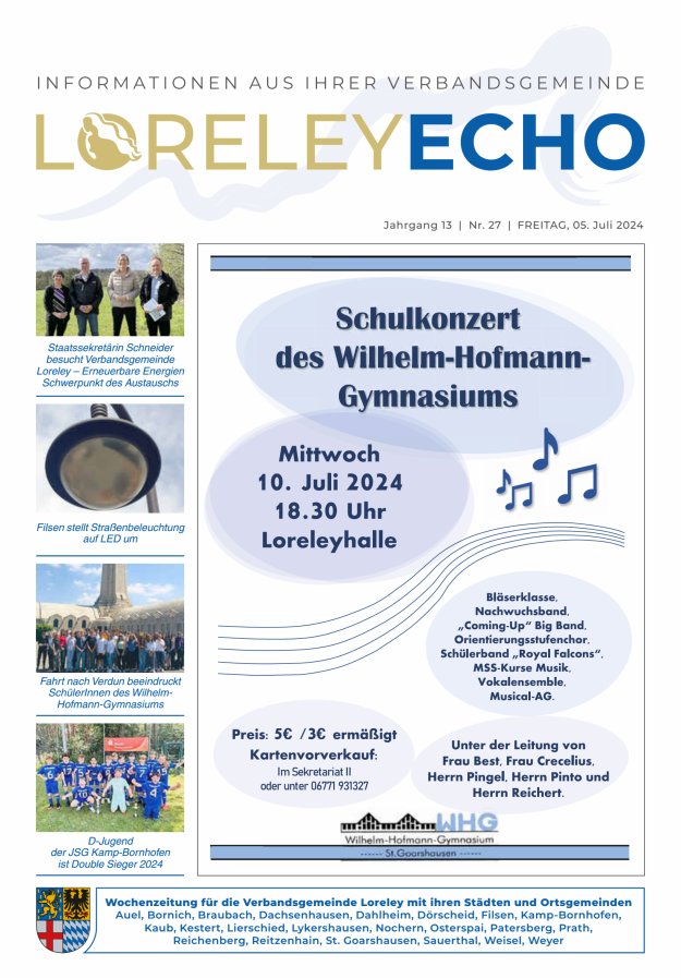 Loreley-Echo - Mitteilungsblatt der Verbandsgemeinde Loreley Titelblatt 27/2024