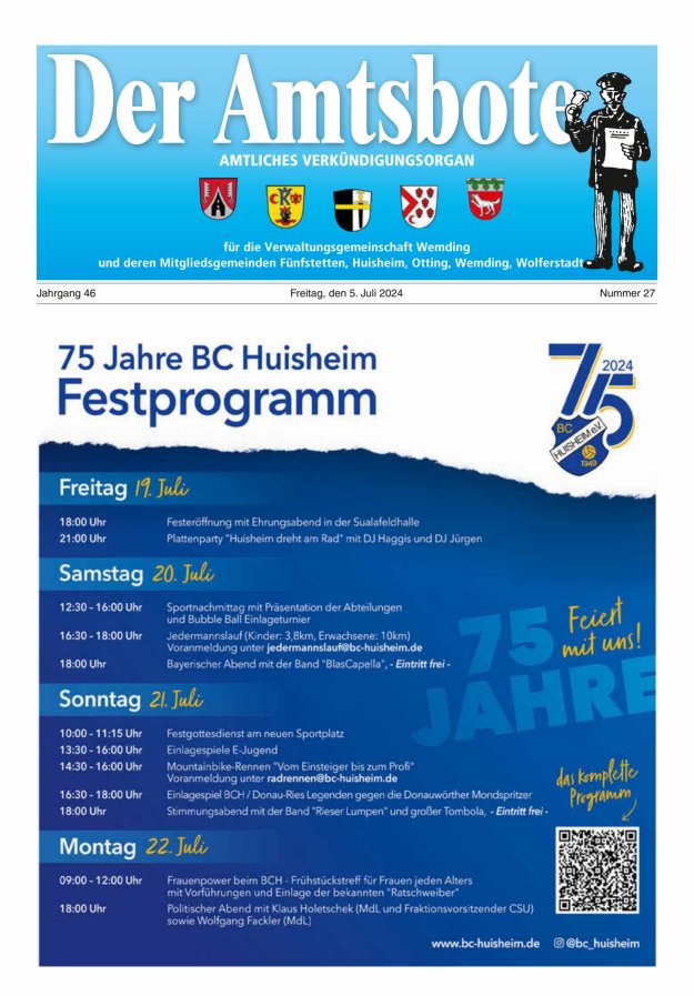 Der Amtsbote - Wemding Verwaltungsgemeinschaft Titelblatt 27/2024