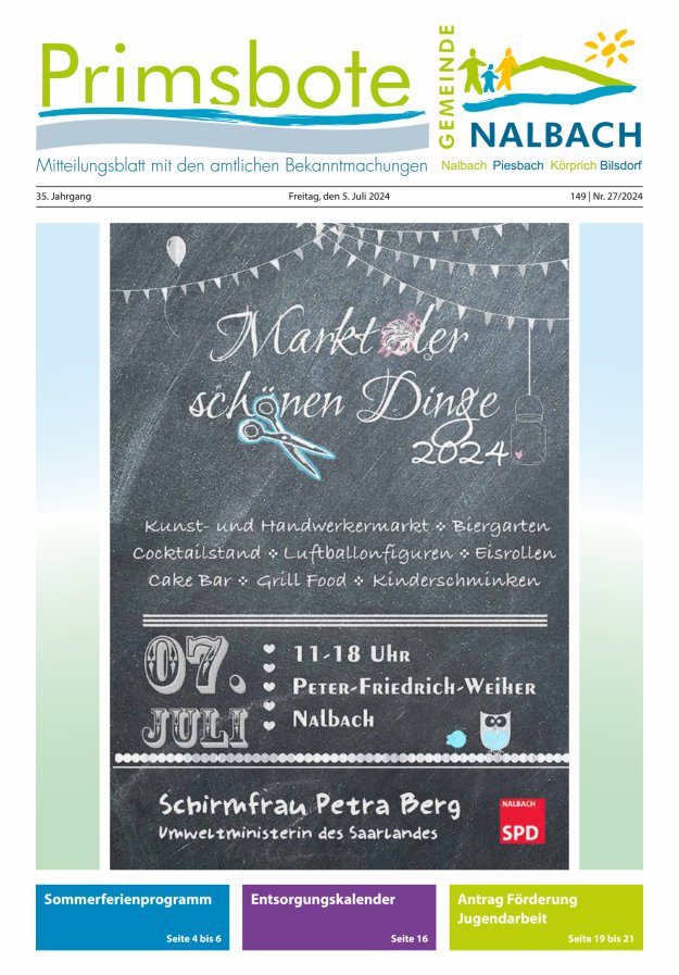 Primsbote Gemeinde Nalbach Titelblatt 27/2024