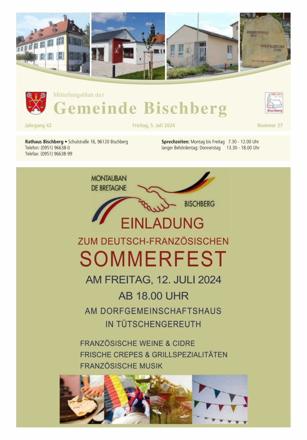 Mitteilungsblatt der Gemeinde Bischberg Titelblatt 27/2024