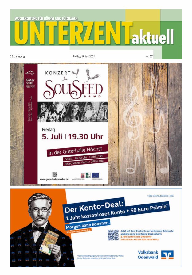 Unterzent aktuell Wochenzeitung für Höchst und Lützelbach Titelblatt 27/2024
