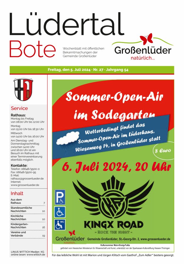 Wochenblatt mit öffentlichen Bekanntmachungen der Gemeinde Großenlüder Titelblatt 27/2024