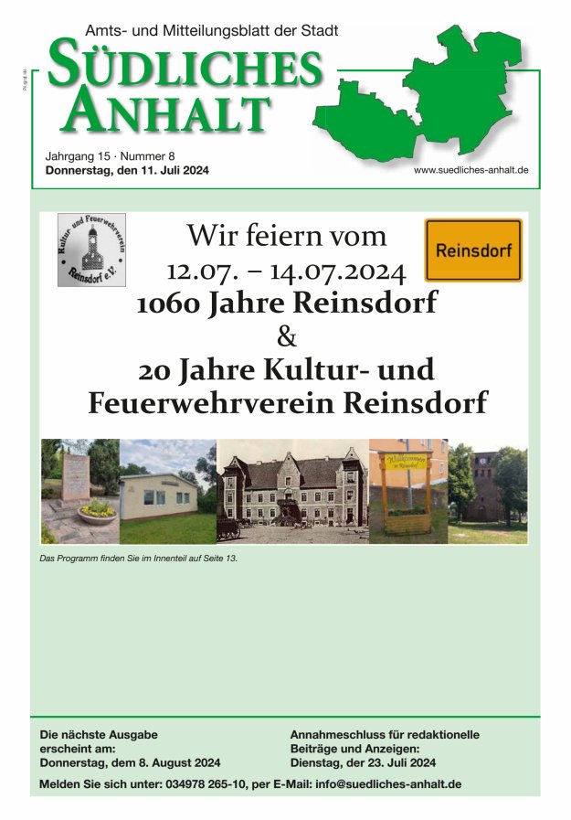 Amts- und Mitteilungsblatt der Stadt Südliches Anhalt Titelblatt 08/2024