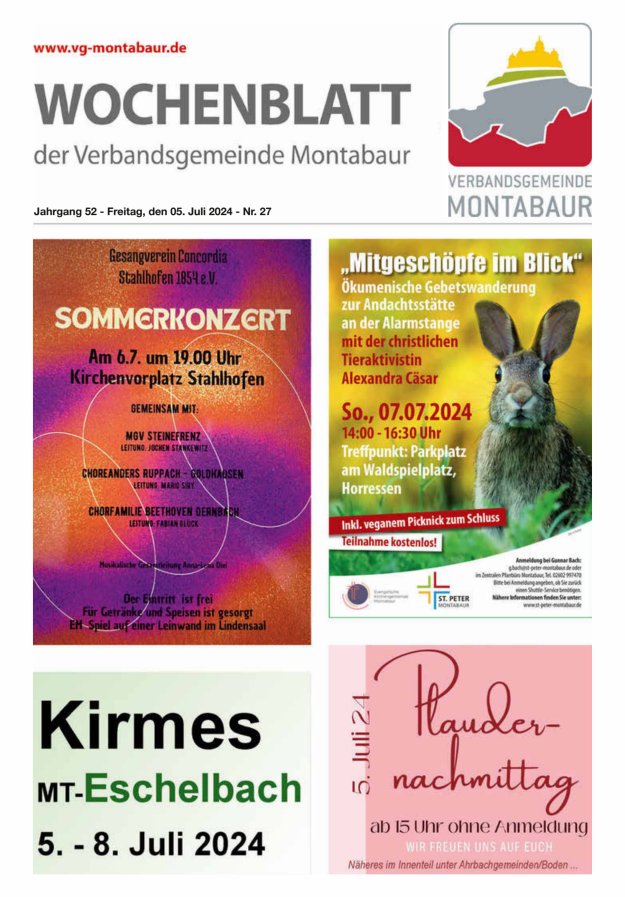 Wochenblatt der Verbandsgemeinde Montabaur Titelblatt 27/2024