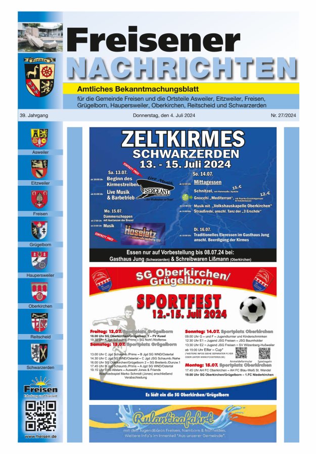 Freisener Nachrichten Titelblatt 27/2024