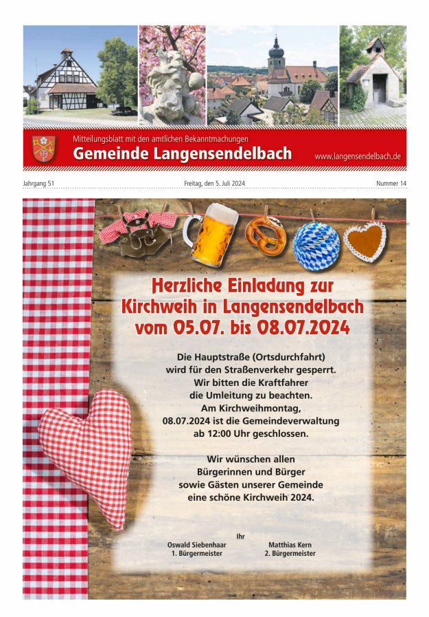 Mitteilungsblatt - Gemeinde Langensendelbach Titelblatt 14/2024