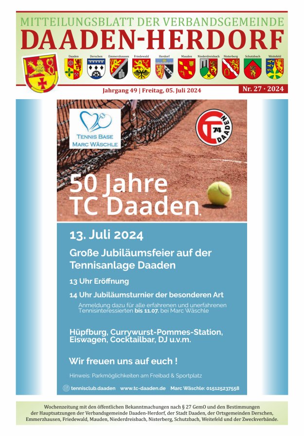 Mitteilungsblatt der Verbandsgemeinde Daaden-Herdorf Titelblatt 27/2024