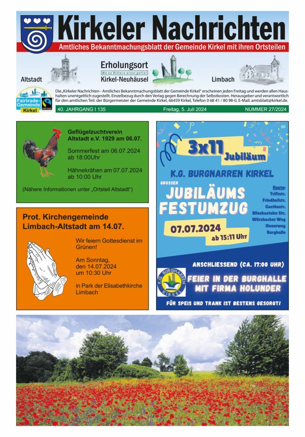 Kirkeler Nachrichten Titelblatt 27/2024