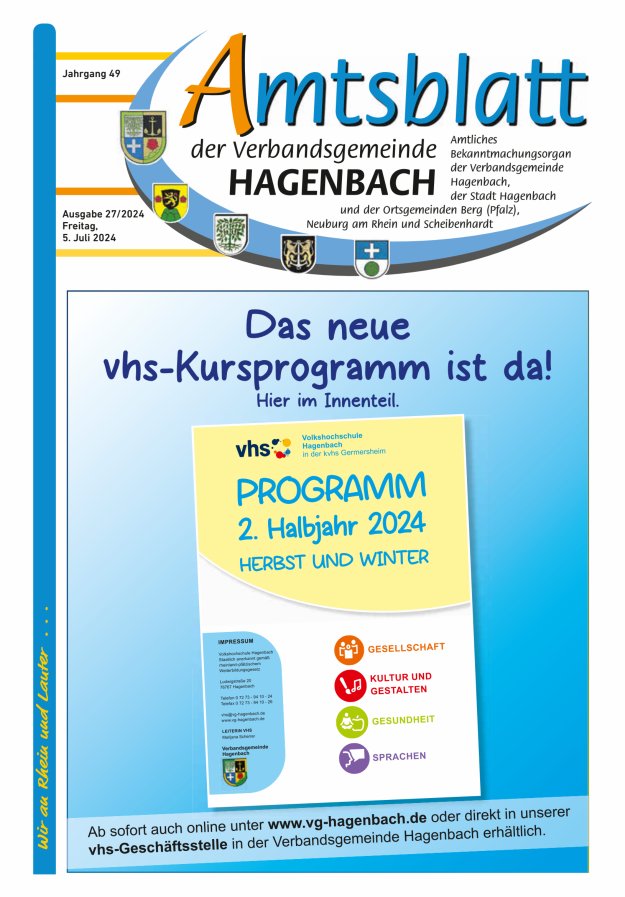 Amtsblatt der VG Hagenbach Titelblatt 27/2024