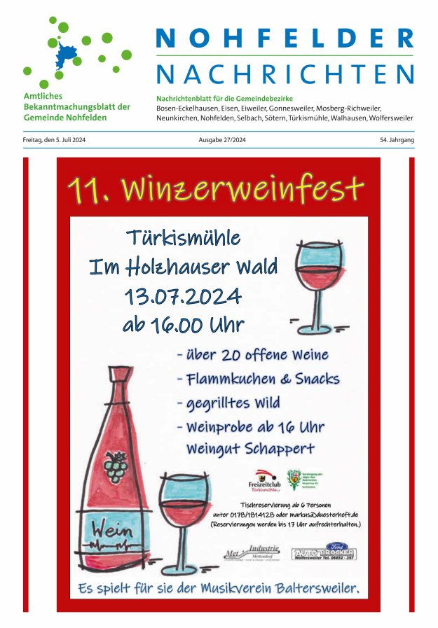 Nohfelder Nachrichten Titelblatt 27/2024