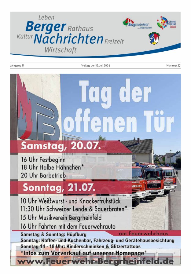 Berger Nachrichten, Bergrheinfeld Titelblatt 27/2024