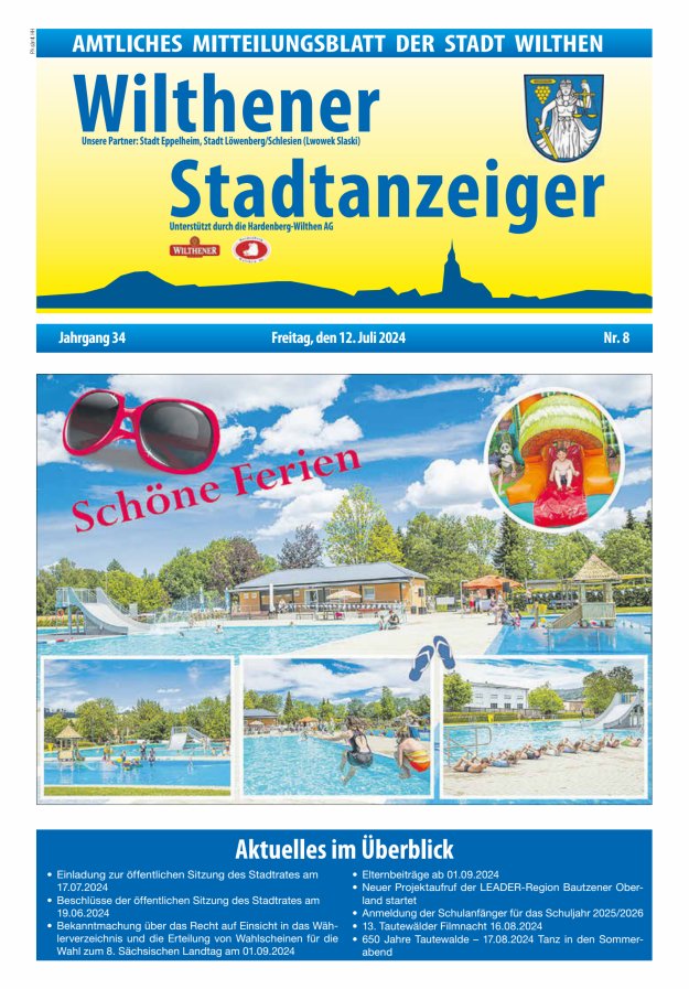 Wilthener Stadtanzeiger - Amtliches Mitteilungsblatt der Stadt Wilthen Titelblatt 08/2024
