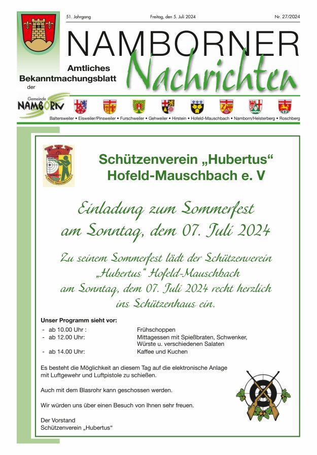 Namborner Nachrichten Titelblatt 27/2024