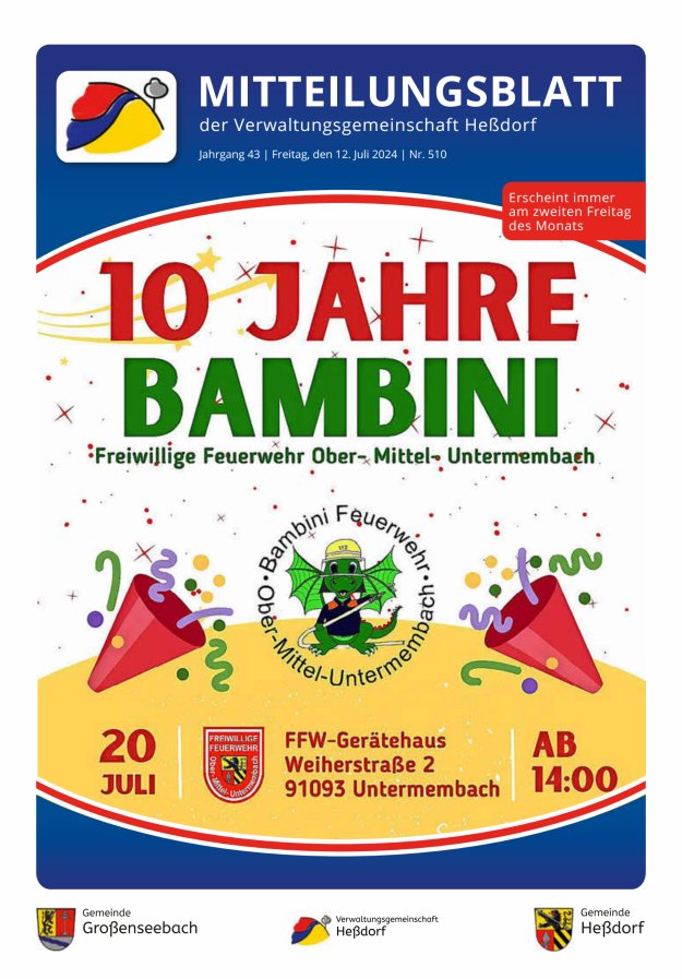 Mitteilungsblatt der Verwaltungsgemeinschaft Heßdorf Titelblatt 510/2024