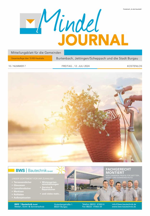 Mindeljournal Freies Blatt für Burgau Burtenbach Jettingen-Scheppach Titelblatt 07/2024