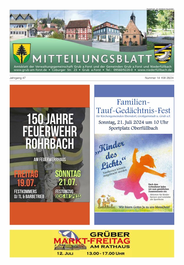 Amts- und Mitteilungsblatt der VGem Grub a.Forst Titelblatt 14/2024