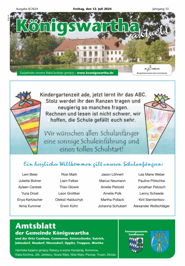 Königswartha aktuell - Amtsblatt der Gemeinde Königswartha Titelblatt 08/2024