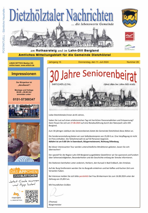 Dietzhölztaler Nachrichten Titelblatt 28/2024