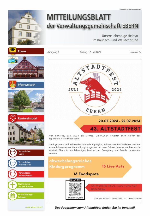 Mitteilungsblatt der Verwaltungsgemeinschaft Ebern Titelblatt 14/2024