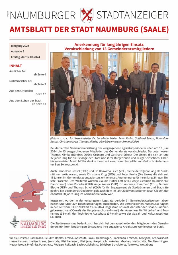 Amtsblatt der Stadt Naumburg (Saale) Titelblatt 08/2024