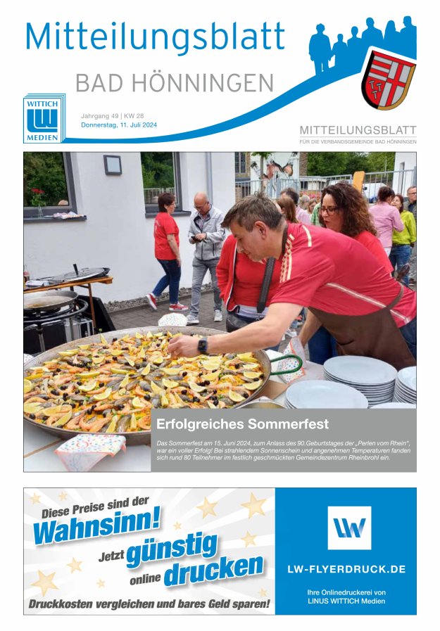 Mitteilungsblatt für den Bereich der Verbandsgemeinde Bad Hönningen Titelblatt 28/2024