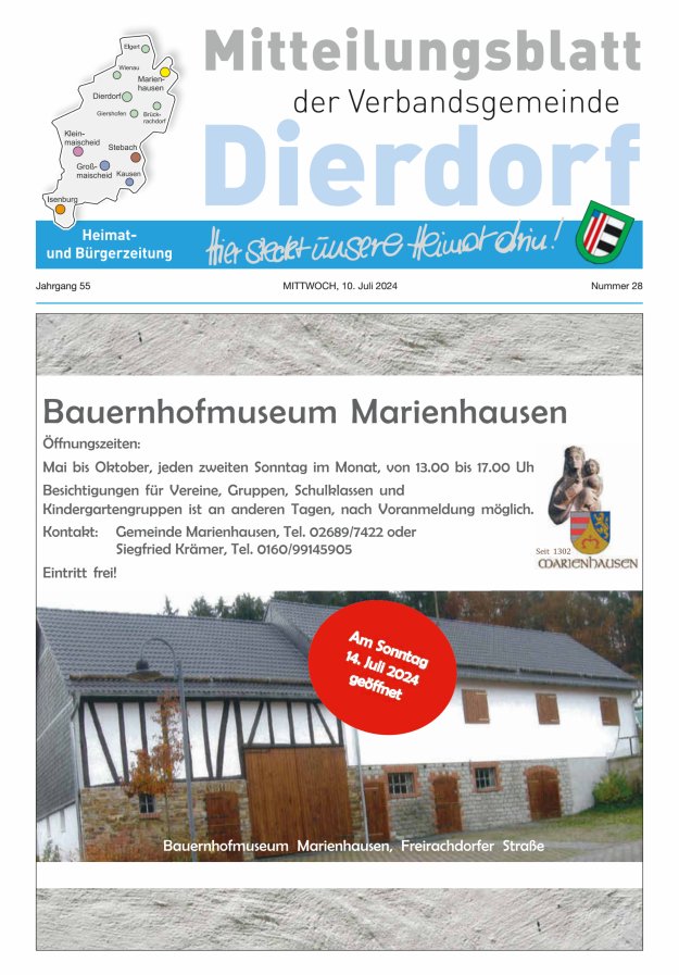Mitteilungsblatt der Verbandsgemeinde Dierdorf Titelblatt 28/2024