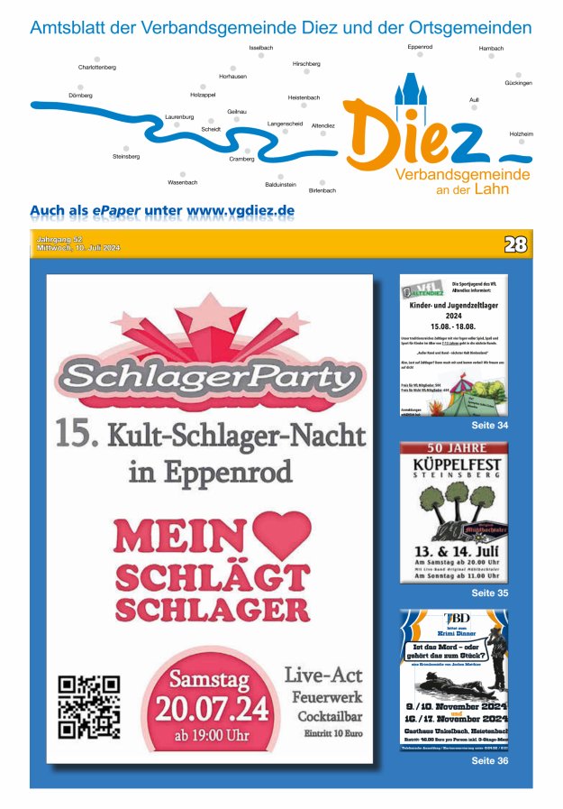 Mitteilungsblatt der Verbandsgemeinde Diez und der Ortsgemeinden Titelblatt 28/2024